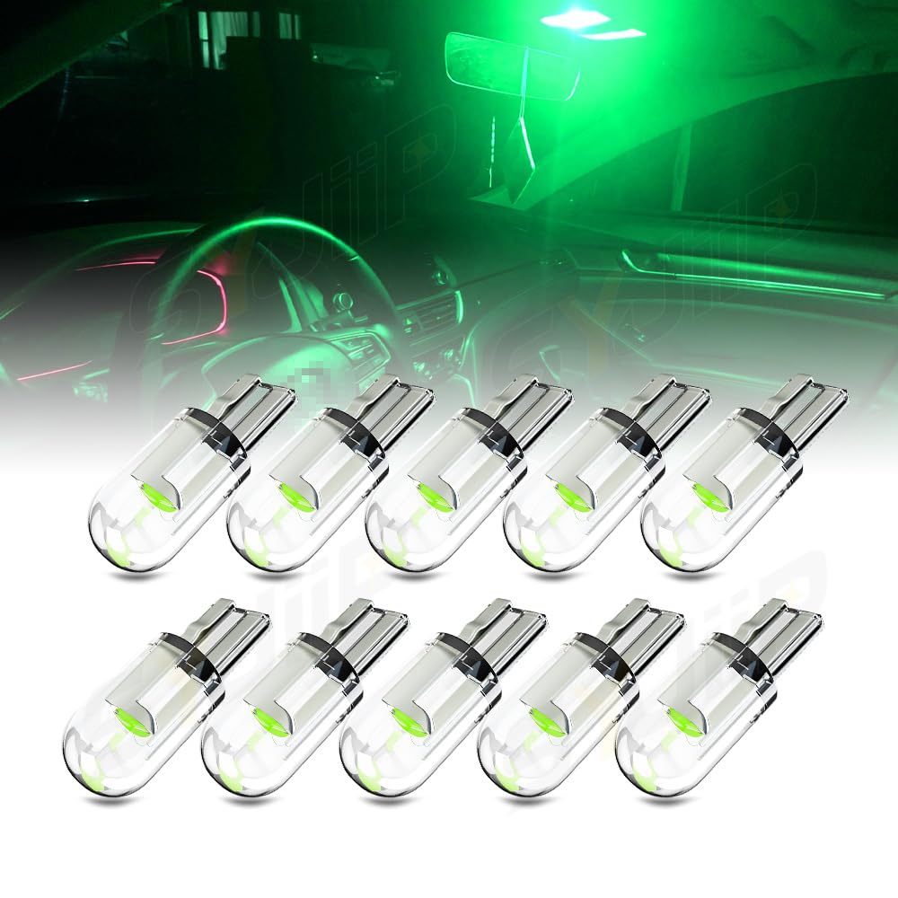 SYJIIP 194 LED Light Bulb, T10 168 2825 W5W LED Bulb for Dash Instrument Lights Bulbs, Boot Light, Dome, Footwell, Glove Box, Map, Number Plate, Centre Brake Light Bulb (Green 10PCS)