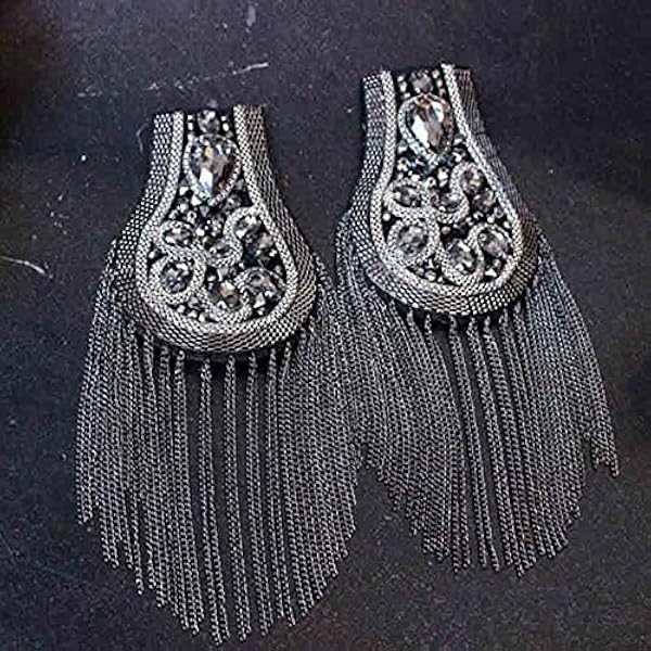 Handgemaakte boor Tassel Chain Shoulder Board Badges Beads Fabric Metal Metal Cchain Epaulette (Color : Chrome) (Chrome)
