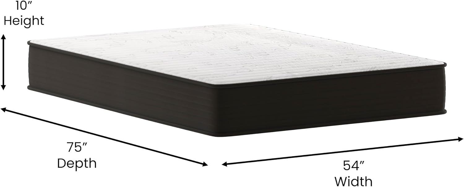 EMMA + OLIVER Drift 10 Inch Hybrid Mattress, High Density Foam and Pocket Spring Mattress in a Box, CertiPur-US Certified Foam, Full Size, White/Black