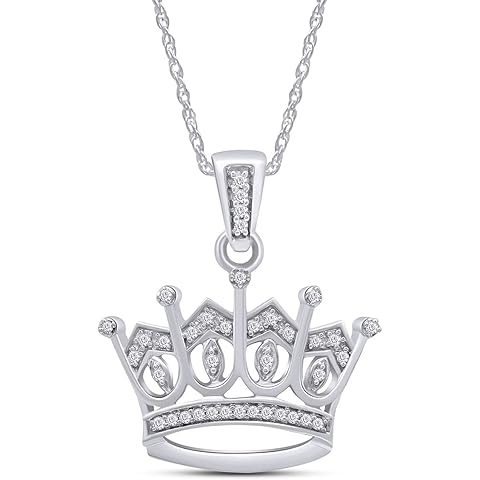 Crown Pendant Necklace for Women with 1/10 Ct Round Moissanite, Lab Grown or Natural Diamond in 14K Gold Plated 925 Sterling Silver, 18 Inch Chain Jewelry Gift for Her