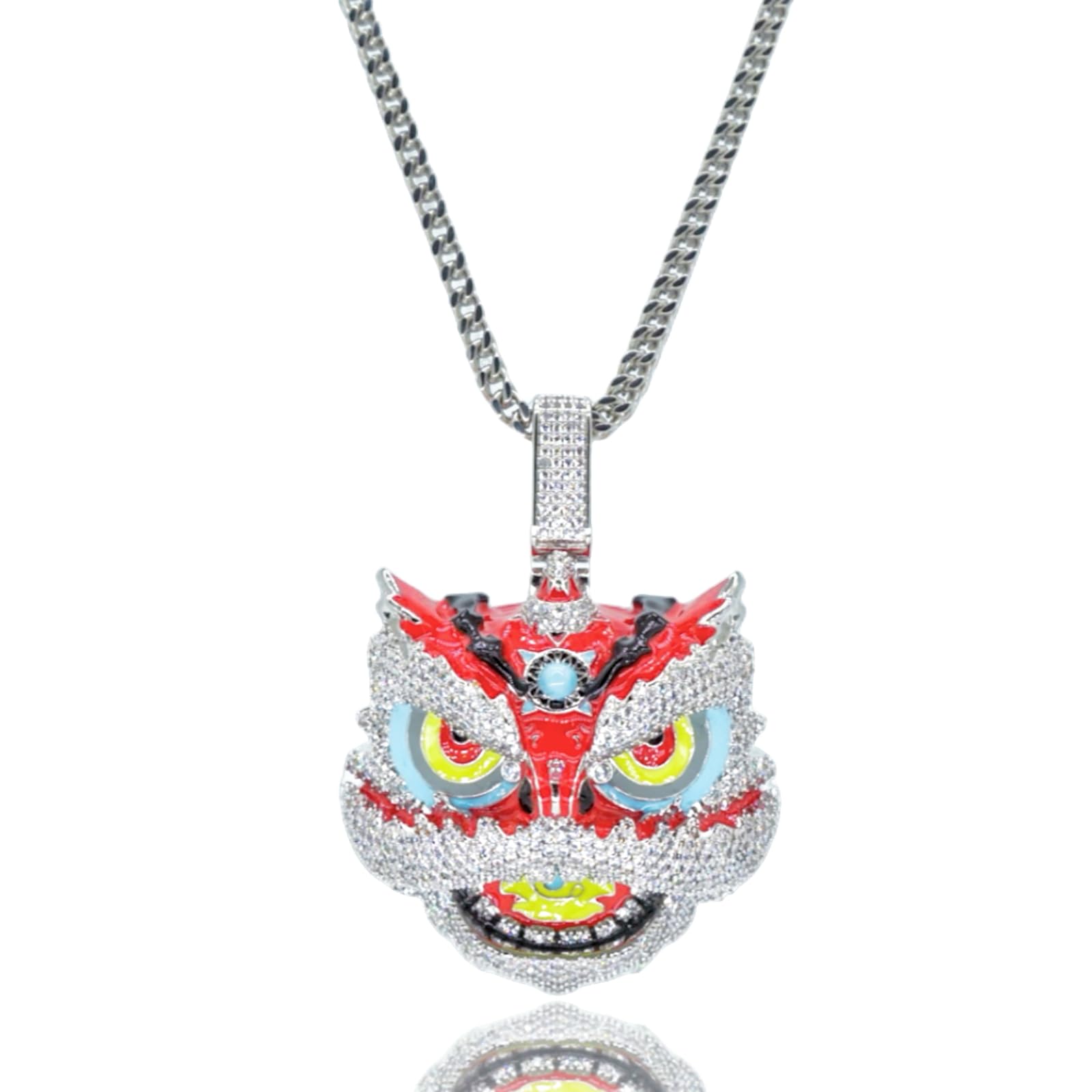 ICEDIAMOND Iced Out Bling collana per gli uomini Hip Hop oro bianco 14 K CNY Leone Sveglio CZ Diamante Ciondolo & Solido Franco Square Box Link Chain Collana