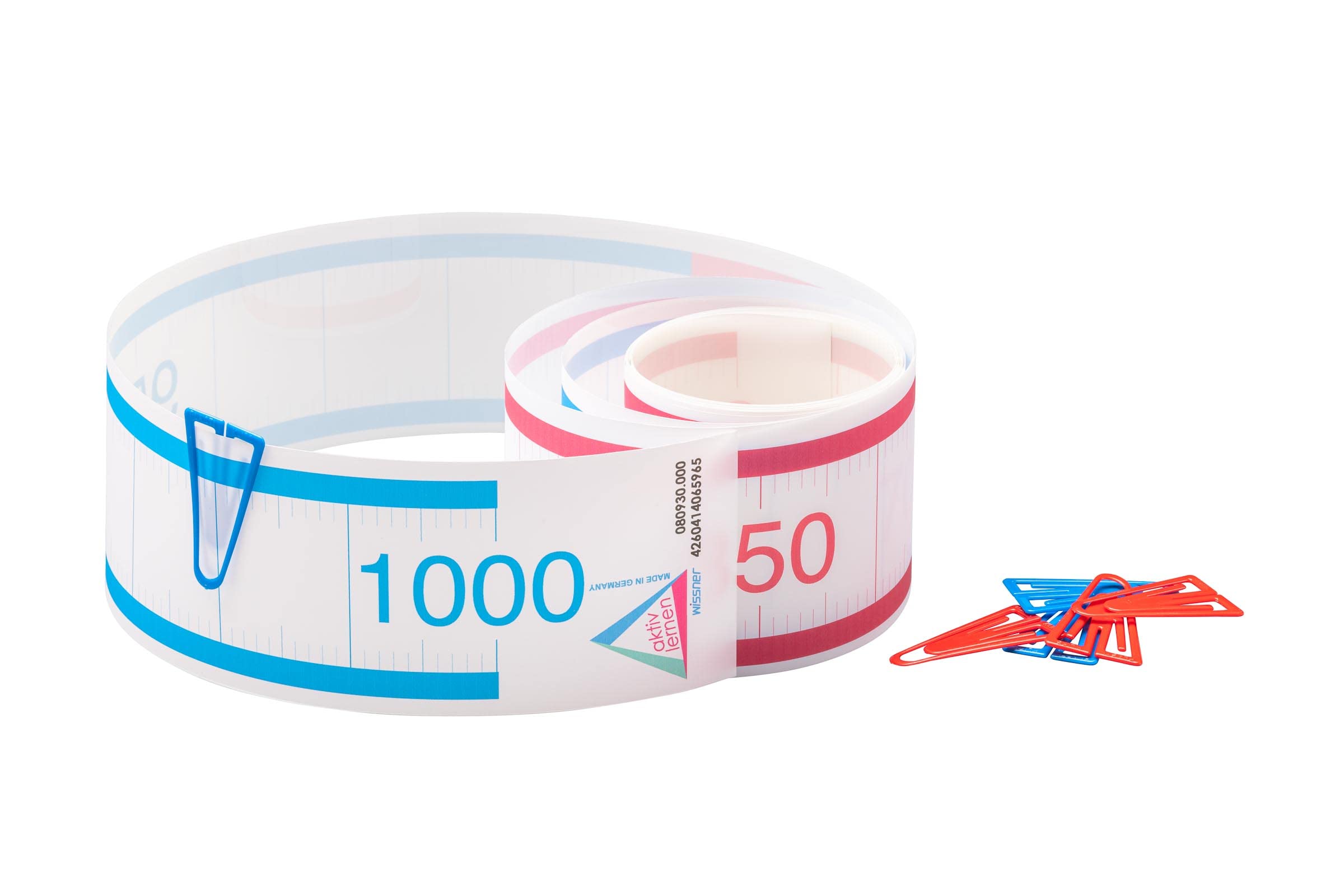 WISSNER Zahlenstrahl 0-1000 5m 9cm Rechenband mit Klammern Klettpunkten Dose RE-Plastic