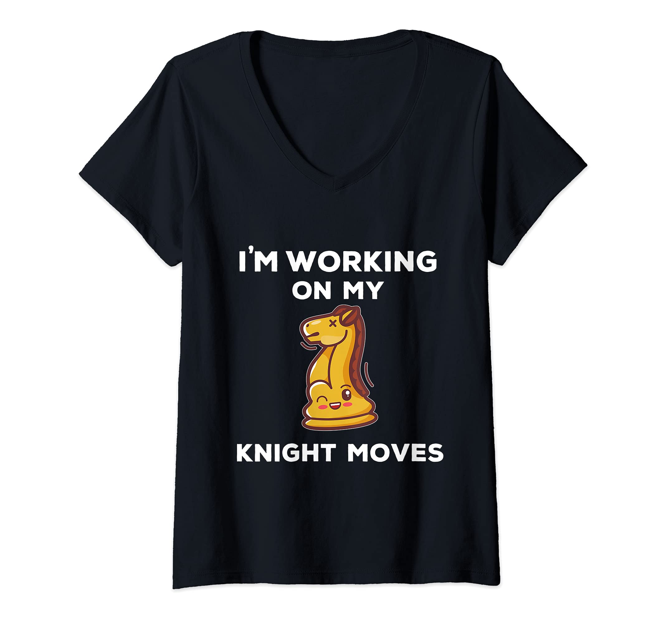 Womens Kawaii cute chess pieces design for chess players Quote Pun V-Neck T-Shirt