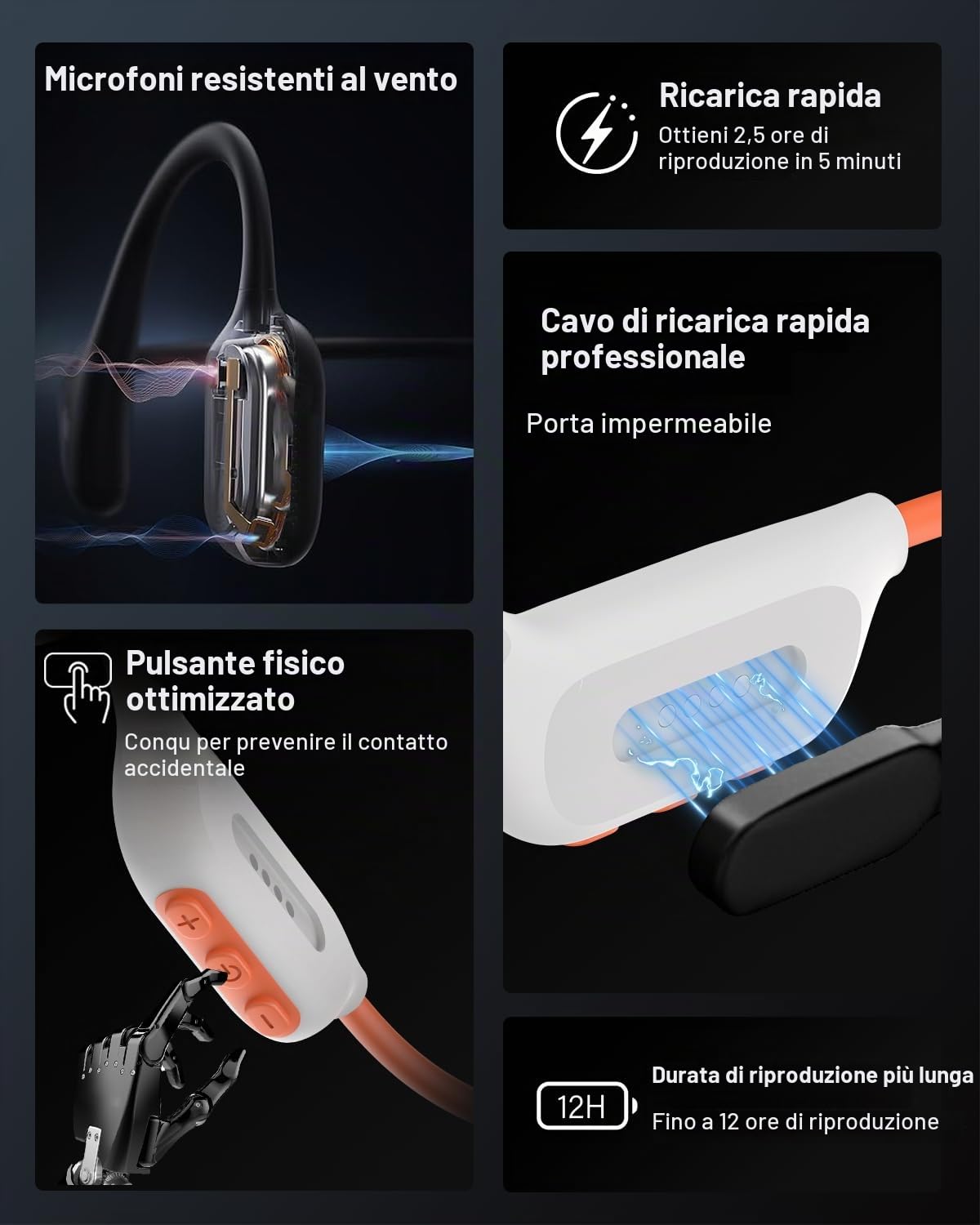 Cuffie a Conduzione Ossea Nuoto, IPX8, Bluetooth 6.0, MP3 8 GB | 12H Anti-Vento Open-Ear Cuffie Nuoto IPX8 Impermeabili, Sportive Auricolari MP3 Integrato, Piscina, Corsa, Ciclismo, Fitness