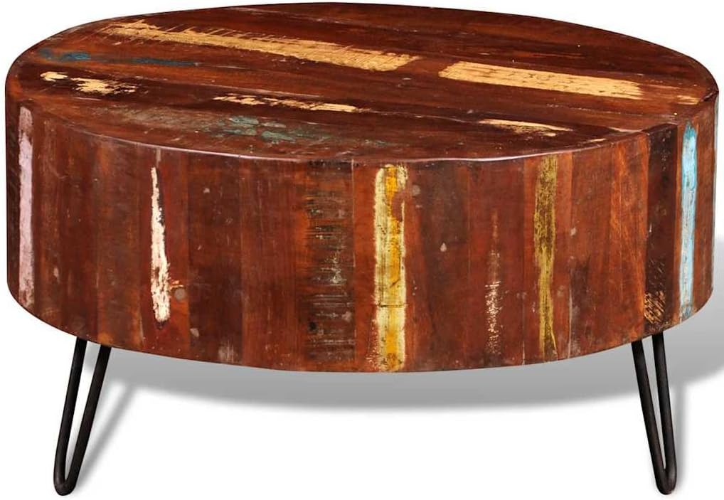 vidaXL Coffee Table Multicolor Reclaimed Solid Wood, Iron 27.6 in Diameter