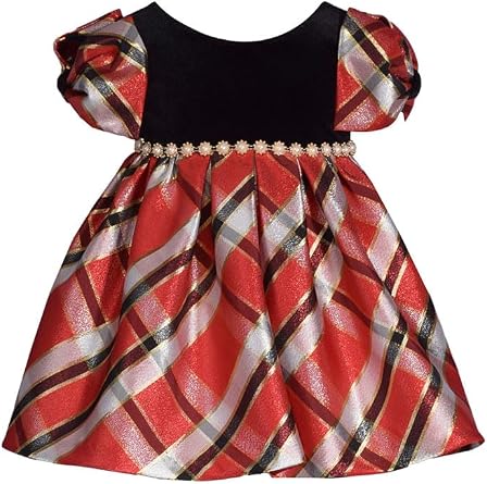 Bonnie Jean Girls Christmas Dress - Holiday Plaid Dress for Baby, Toddler and Little Girls