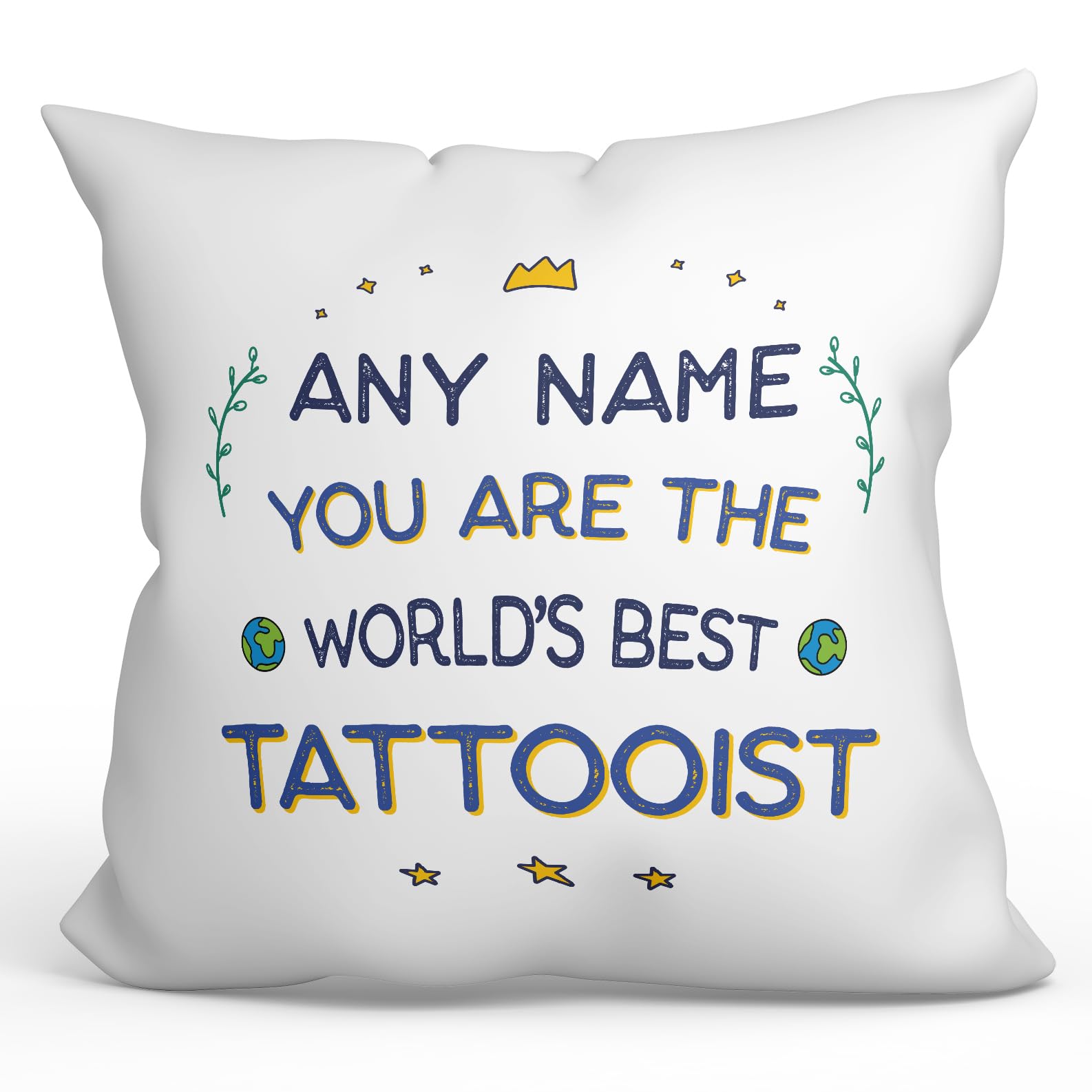 MUGFFINS Personalised Cushion for TATTOOIST Padding included - in English - World's Best - Funny custom gift - Pillow: cover and filling 15.7x15.7 inches โ image 1