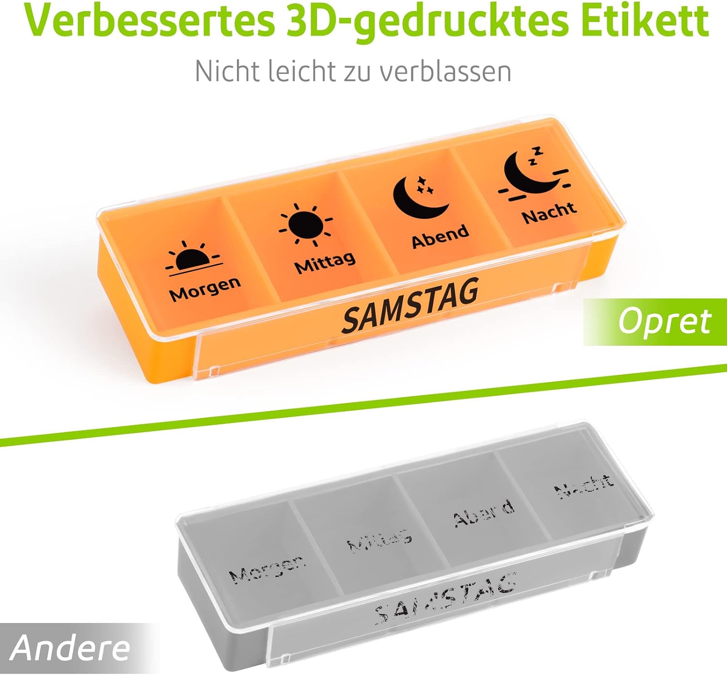 Tablettenbox 7 Tage 4 Fächer Wochenpillendose für Supplemente Medikamentenbox