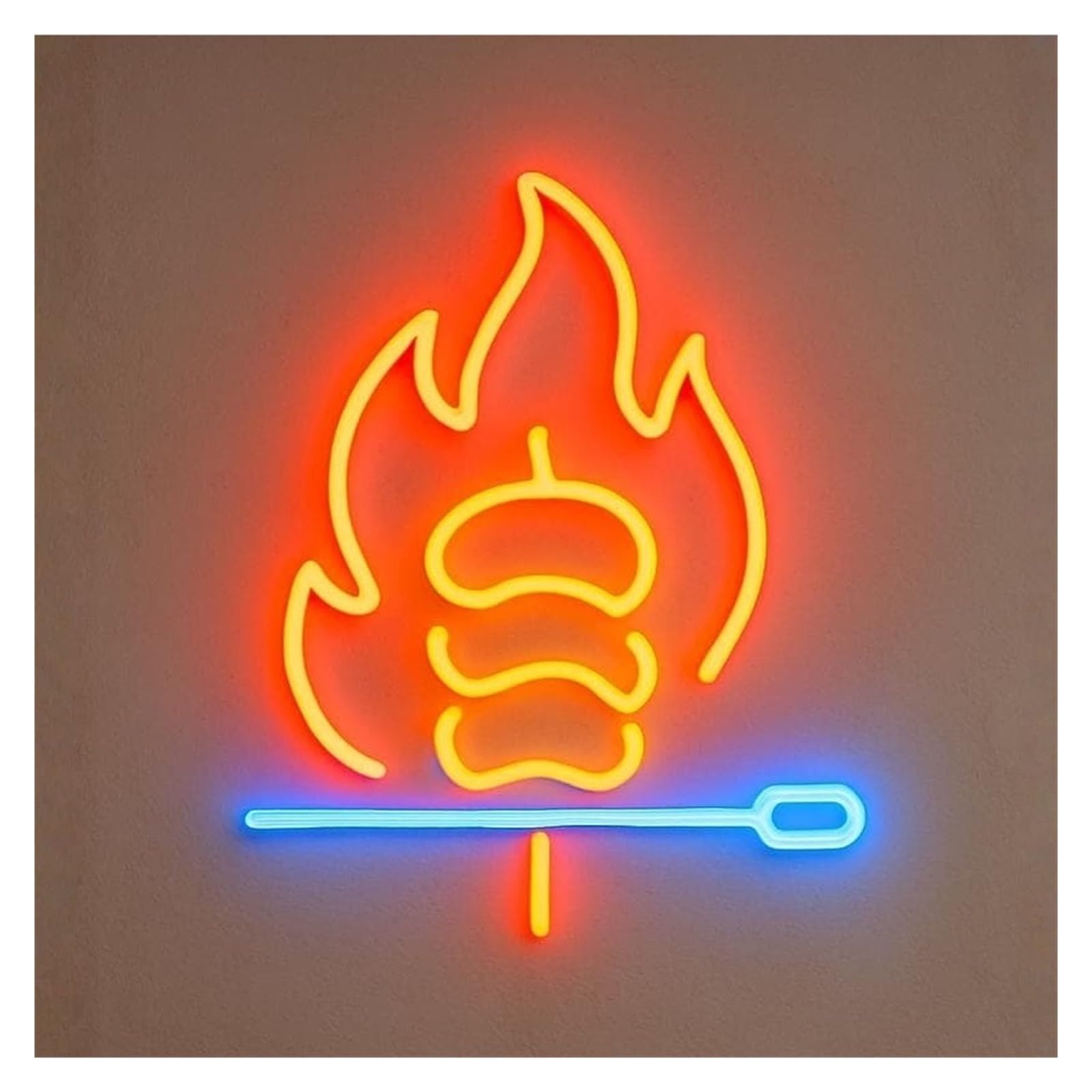 RONGCH Hanging Art Signs Fire Barbecue Neon Sign Flame Kebab LED Light Dimmable for Fast Food Restaurant Kitchen Party Decor USB Powered Lamp 42cm