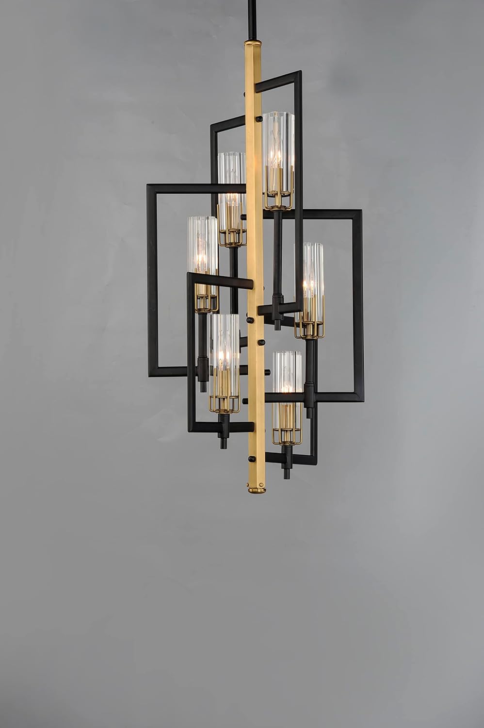 Maxim 16116CLBKAB Flambeau LED Compatible 14 Inch Dimmable Six Light Crackle Glass Cylinder Chandelier I Black/Aged Brass I Modern Contemporary Light Fixture