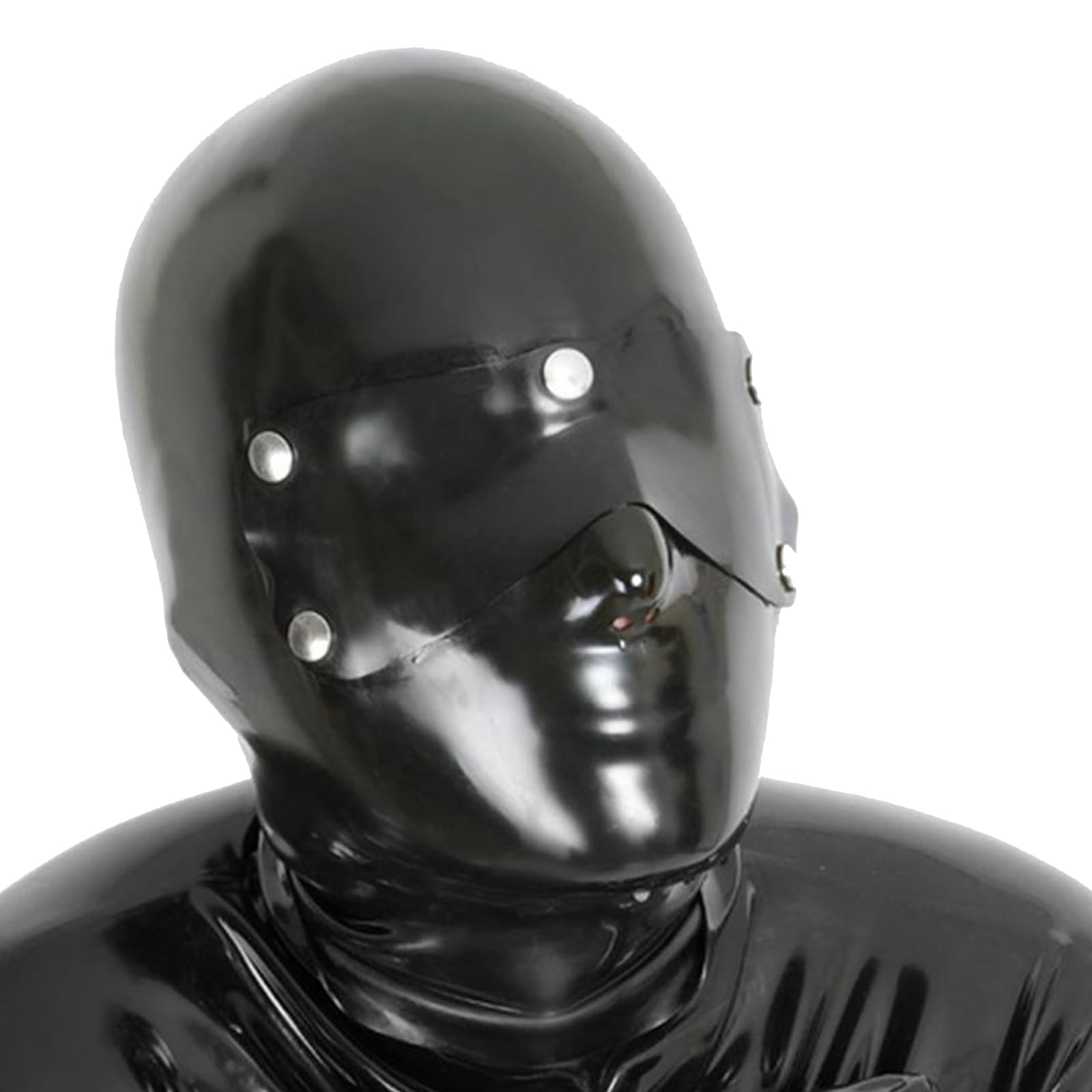 PRLBESL Black Latex Hood Mask Fetish Full Cover Latex Hood for Adult Couple Game with Removable Blindfold and Mouth(Size:S-63CM)