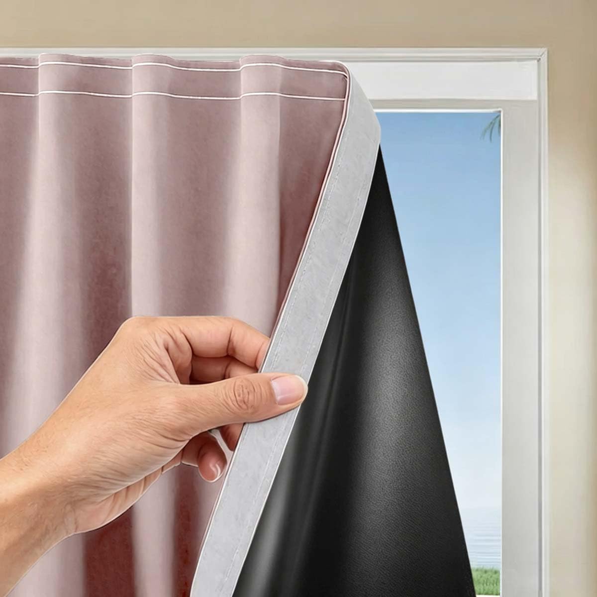100% Blackout Blind, Self Adhesive Curtains Portable Blackout Blind for Windows Living Room Bedroom Nursery Loft RV Car, Hook & Loop Strip, No Drilling (136W x 200H cm,Pink)