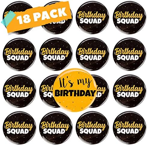 CORRURE 18pcs Birthday Button Pins 2.35" - Party Birthday Pins for the Whole Birthday Squad - Unisex Pinback Badge Crew Favors Supplies for 18th, 21st, 25th, 30th Birthday, Adults, Kids, Men or Women