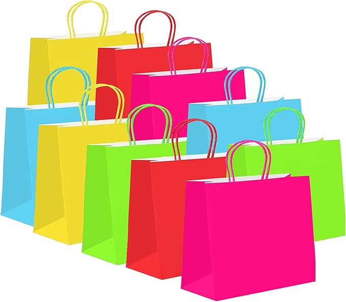 10 Pcs Paper Party Bags 5 Colours Gift Bags Medium Multipack