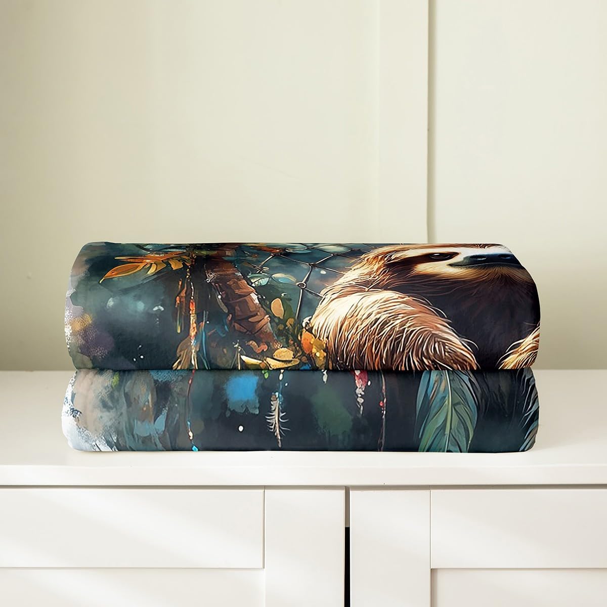 Erosebridal Sloth Blanket Queen 90x90 for Girls Women Dream Catchers Throw Blanket Boho Floral Feather Fleece Blanket Woodland Animals Fuzzy Blanket Exotic Bohemian Decor - Image 4