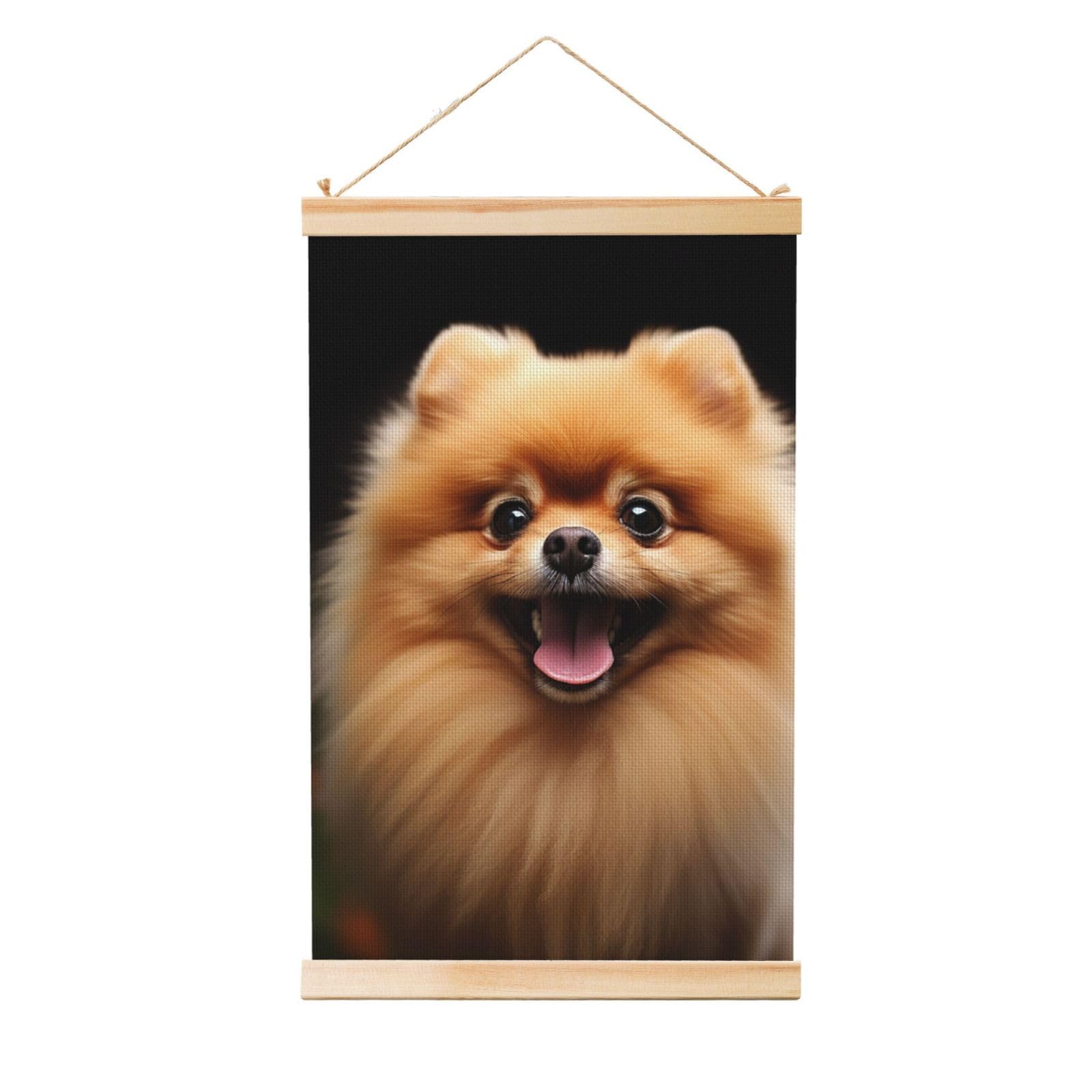 Pomeranian Posters Wooden Shaft Hanging Poster Canvas Prints Scroll Wall Art Painting Vintage Wall Banner Modern Artwork Decor for Home Decor Ready to Hang 12"x18"