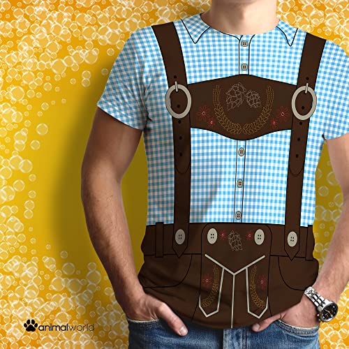 Oktoberfest Lederhosen Costume German Brown Suspenders All Over Mens T Shirt Blue X-Lg #TOP2