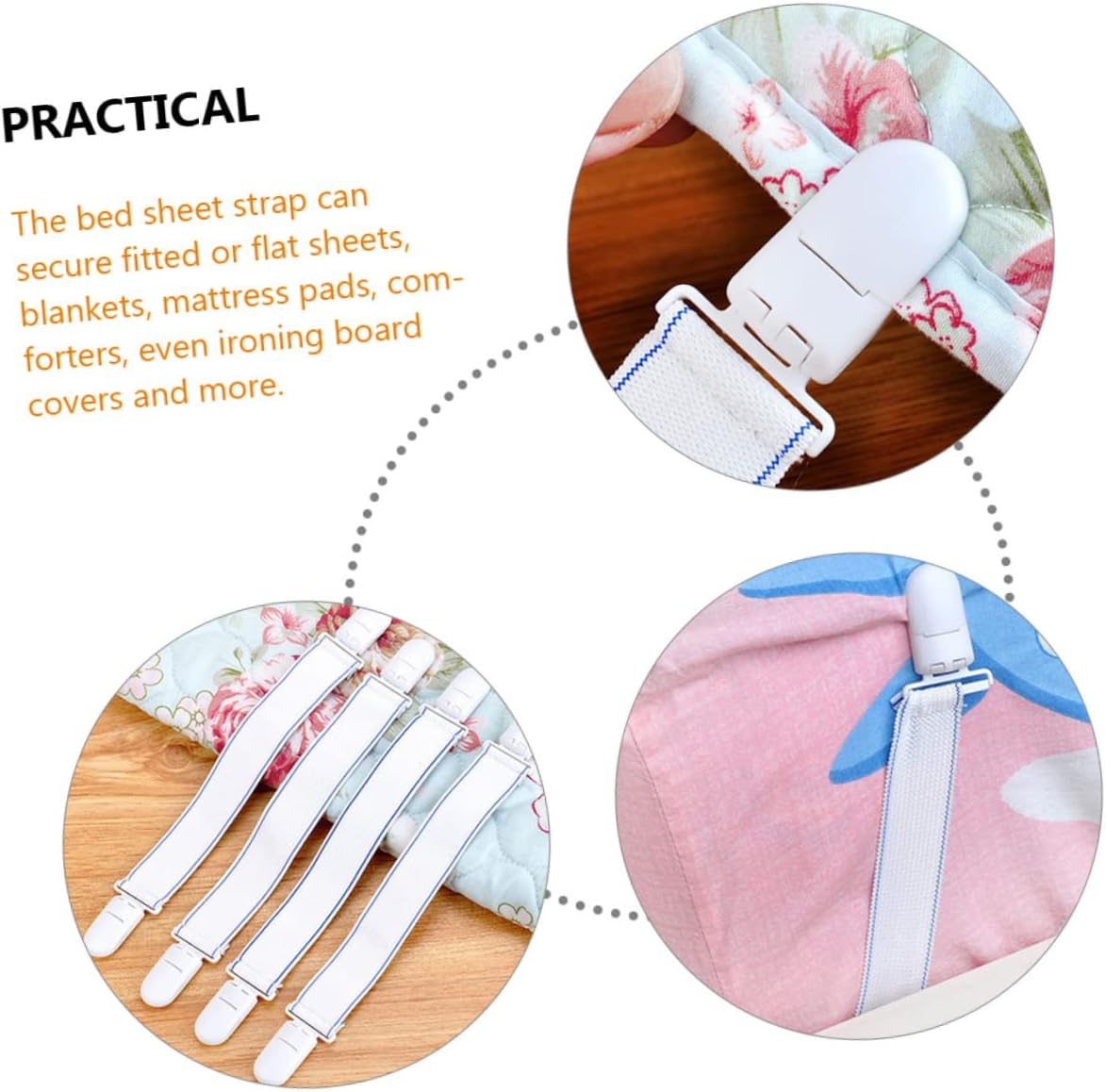 ULTECHNOVO Bed Sheet Clips Straps 4 Pack Heavy Duty Sheet Fasteners for Fitted and Flat Sheets Secure Mattress Pads and Comforters Elastic Grippers for Home Bedding
