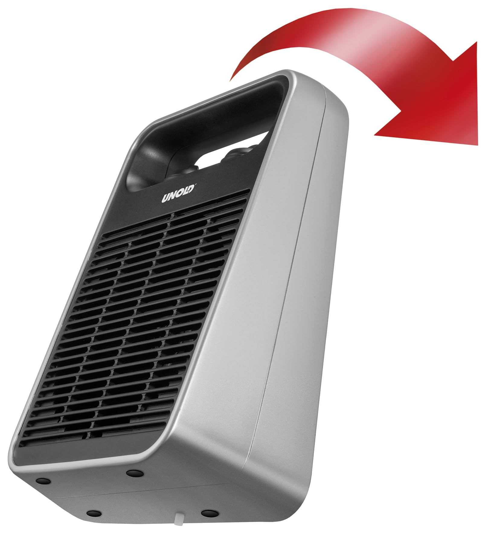 Unold 86106 Heizlüfter Handle - Schwarz/Silber, 1000 Watt, 4 Stufen-Schalter, Ventilatorfunktion, Warmluft, Heißluft, leicht und leise, Tragegriff, Überhitzungsschutz, mobile & kompakt
