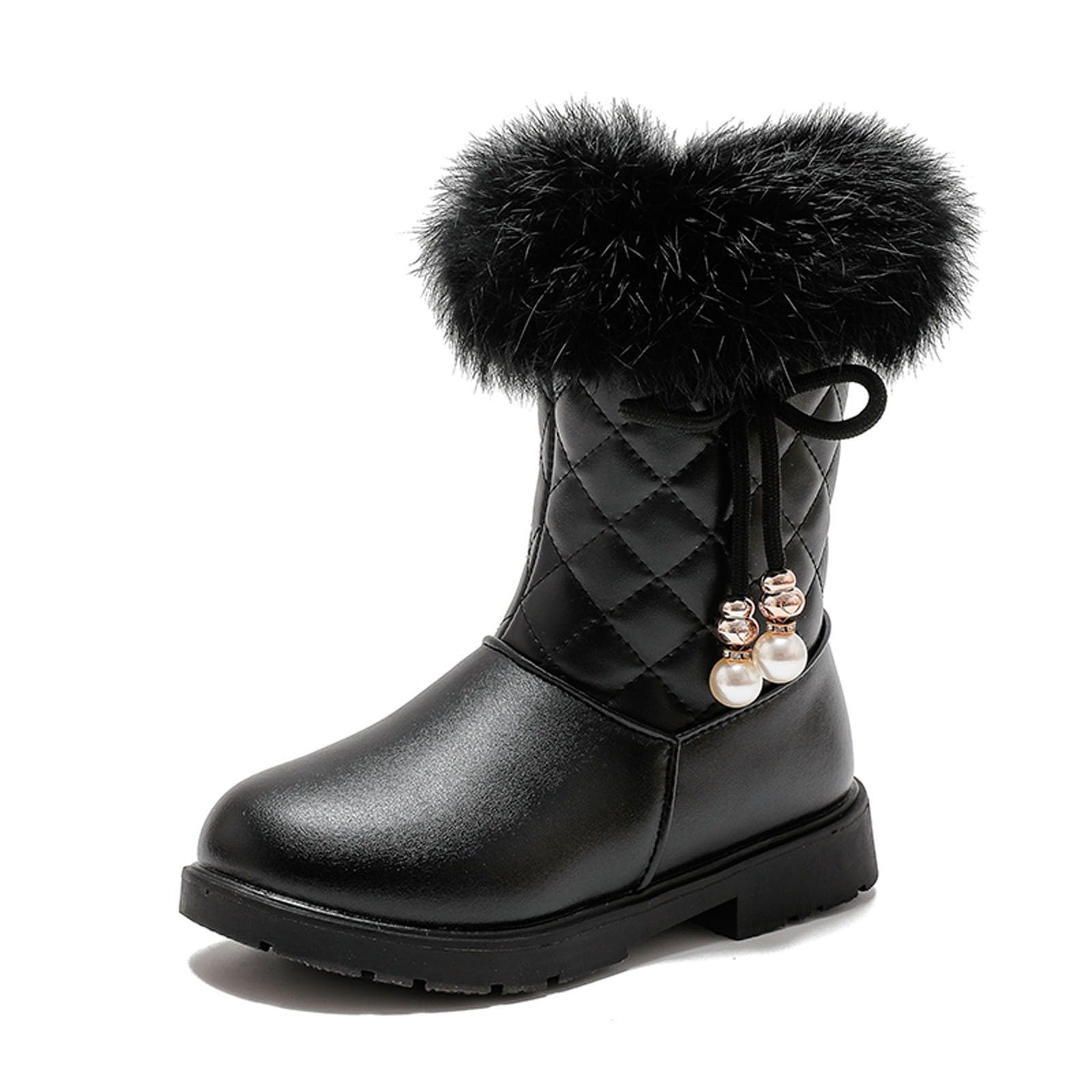 Botas niños fácil Poner Botas de Nieve para niñas de otoño e Invierno con de, Antideslizantes, cálidas y cómodas, Botas con Cremallera Lateral y de Color (Black, 28.5 Little Child)