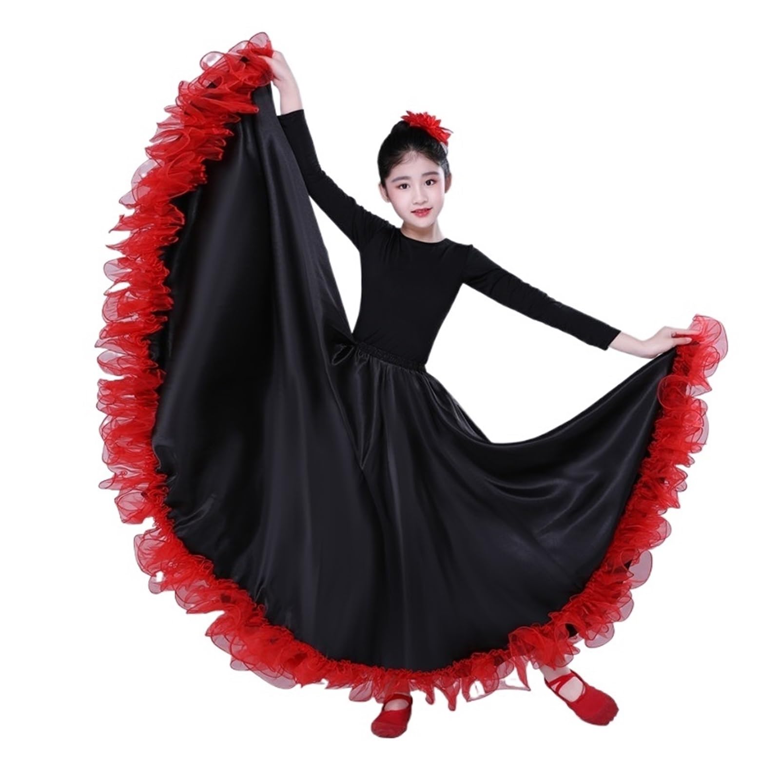 Vestido de Baile Flamenco for niños, Faldas gitanas, 360, 540 y 720 Grados, for niñas de 100 a 150 cm, Vestido de Baile de salón(540DegreeColor1,Height140CM)