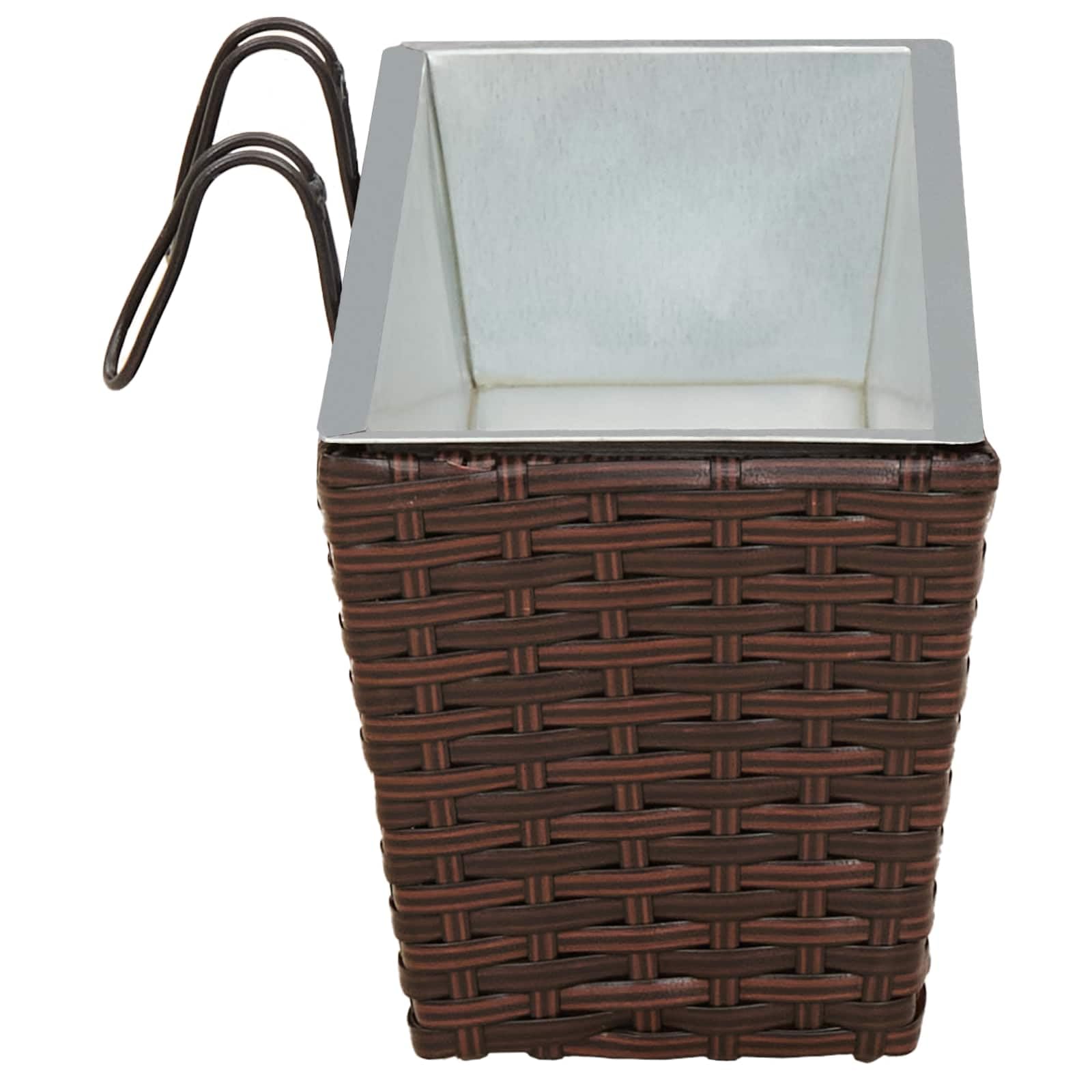 Metalowa donica balkonowa, 50 x 17 x 17 cm, z haczykami, o wyglądzie rattanu, doniczka na taras, do ogrodu, na balkon, odporna na promieniowanie UV, wszechstronne zastosowanie, dekoracyjna