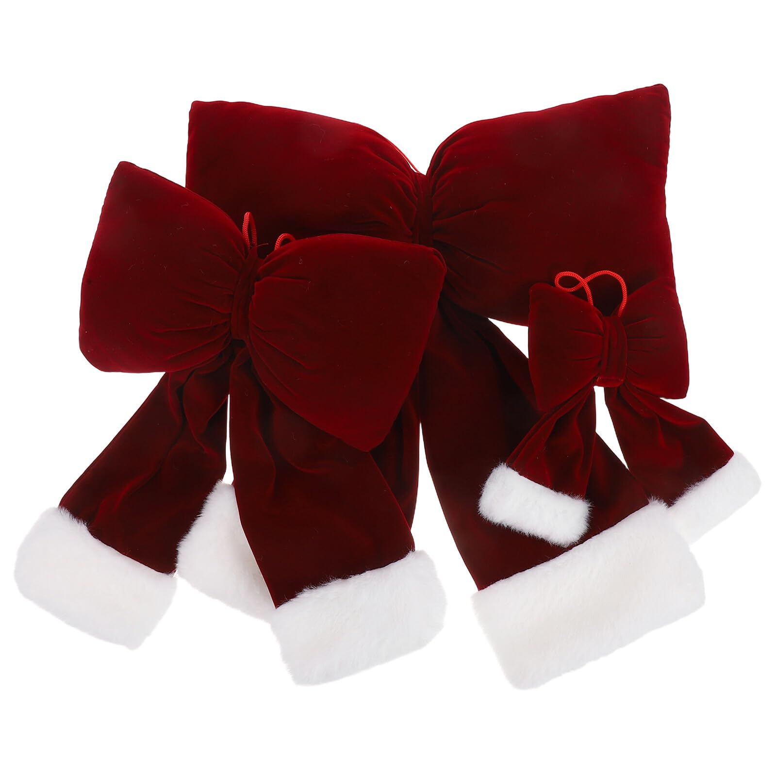 ULTECHNOVO 3 Piezas Lazo Navideño de Franela Colgante de Lazo de Terciopelo Oscuro Rojo para Decoración de Navidad Guirnalda de Árbol de Navidad