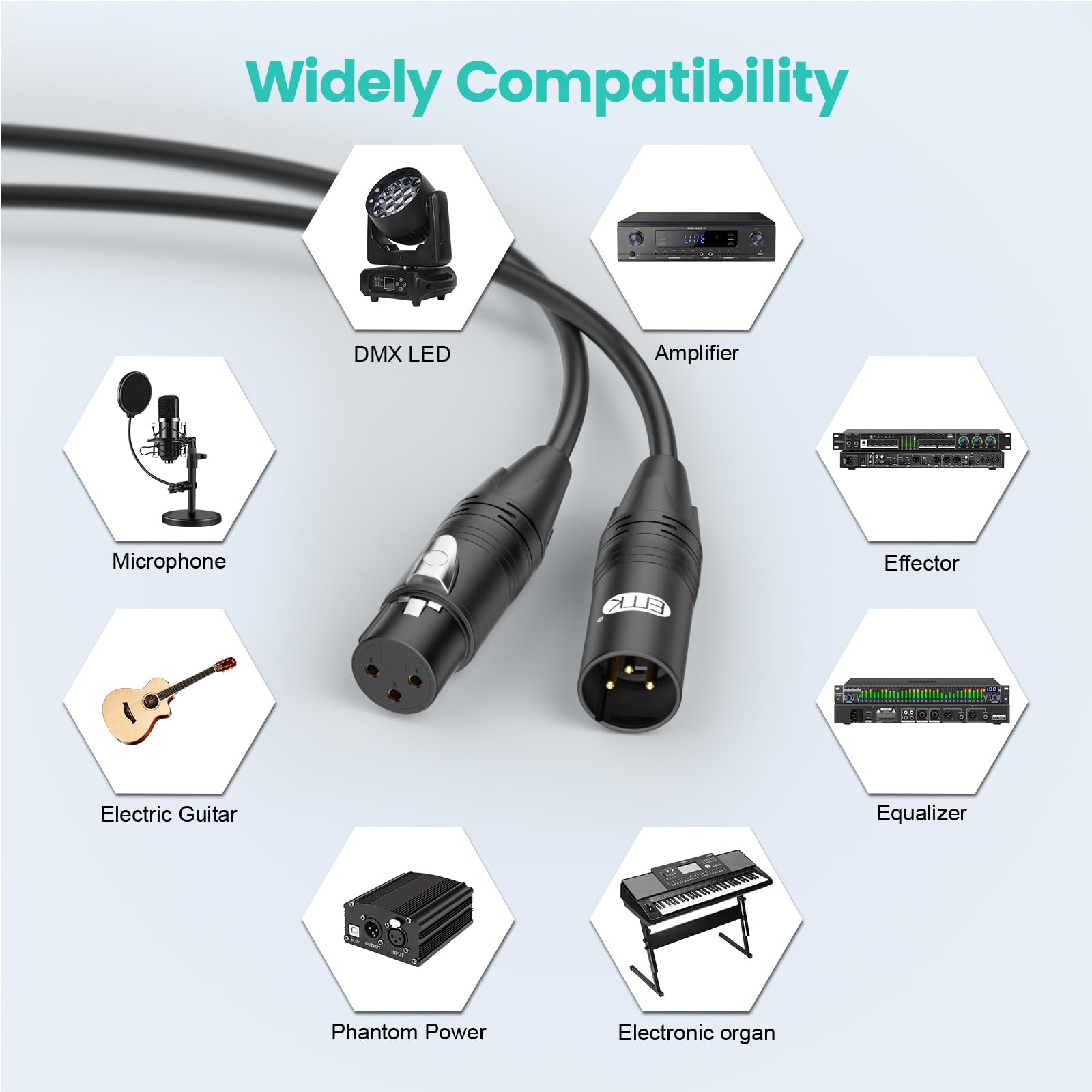 EMK Cable XLR de 0,5 m/50 cm (6 piezas) - Cable de micrófono equilibrado macho a hembra, cable de audio profesional de 3 pines - Cobre libre de oxígeno (OFC) para estudio, mezclador, amplificador