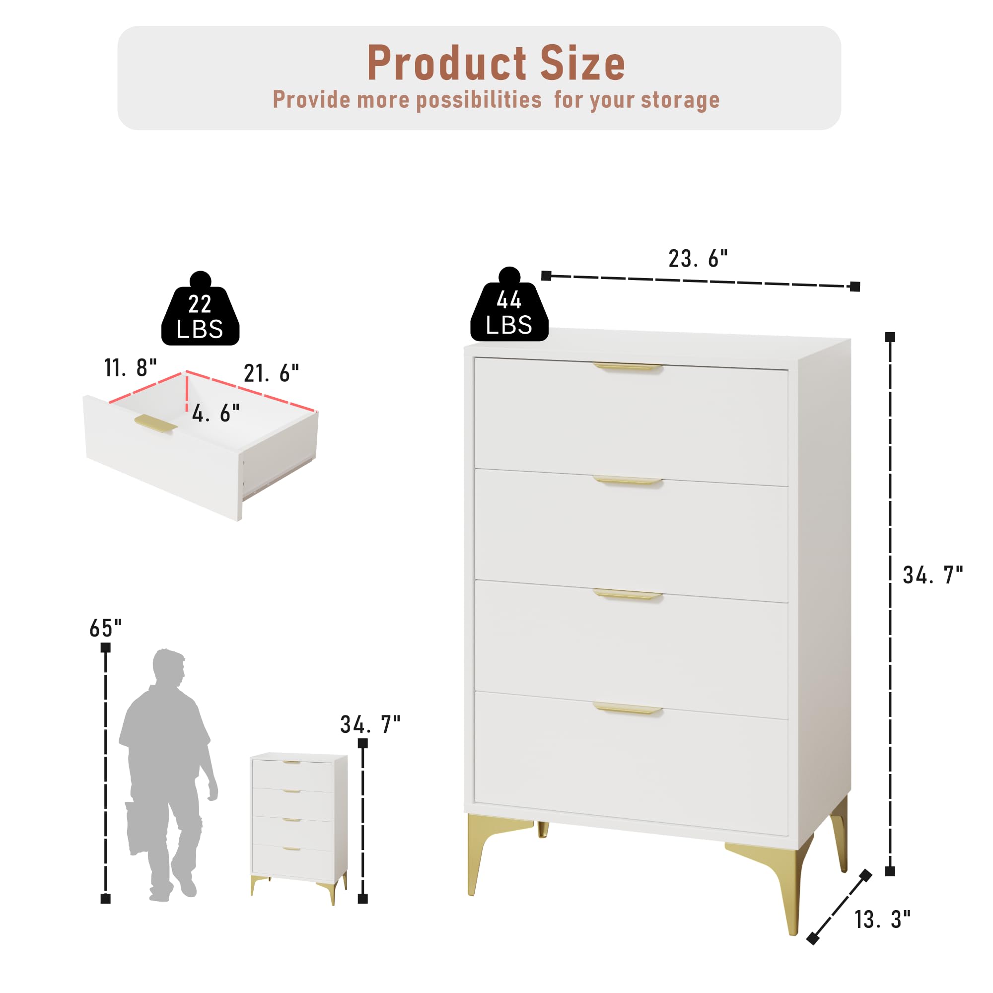 LOUVIXA Dresser for Bedroom with 4 Drawers, Wood Chest of Drawers, Dresser Storage Cabinet, 4 Drawer Dressers for Bedroom, Living Room, Entryway, Cloakroom (White)