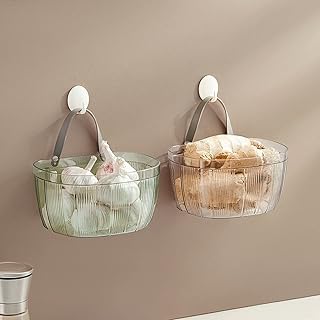 Typutomi 2PCS Plastic Hanging Basket for Ginger Garlic Onion Mini Storage Baskets Kitchen Bathroom Decorative Basket(Grey&Green)