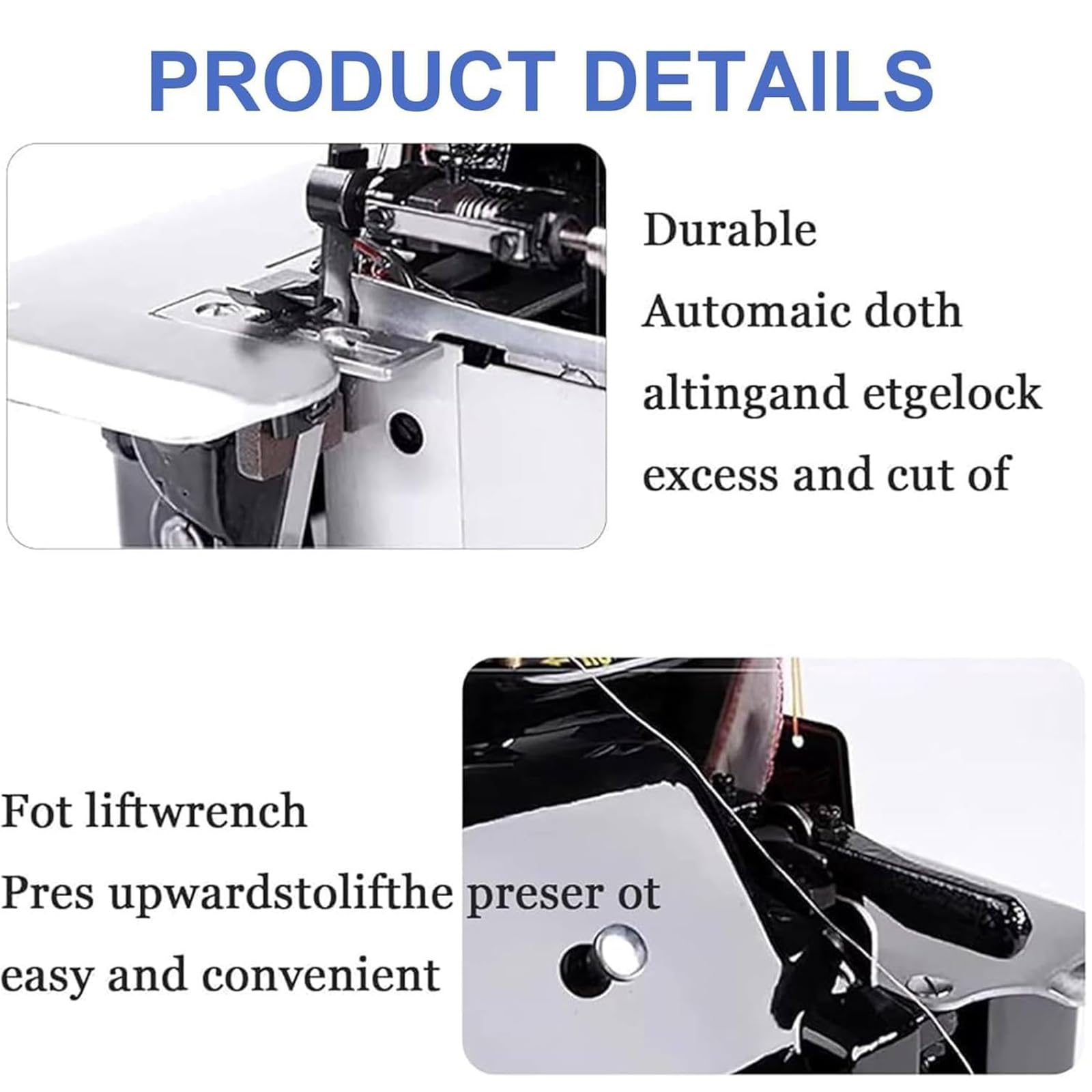 Overlock Serger Machine 3000 SPM High Speed 3-nitkowy overlocker, regulowana szerokość ściegu 3,0-5,0 mm, wytrzymała metalowa rama do grubych tkanin