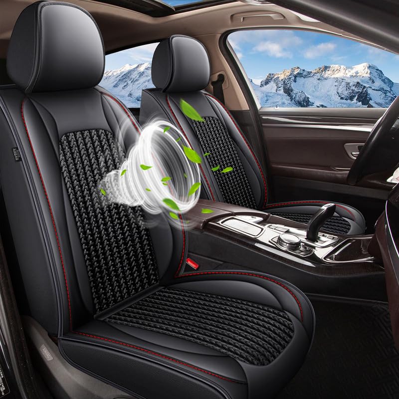 TTX LIGHTINGCar Seat Covers Full Set Fit for Hyundai Sonata 2007-2023 2024 Ice Silk Leather Breathable Waterproof All Weather Automotive Cushion Protector Compatible with Airbag (5 seat,Redline)