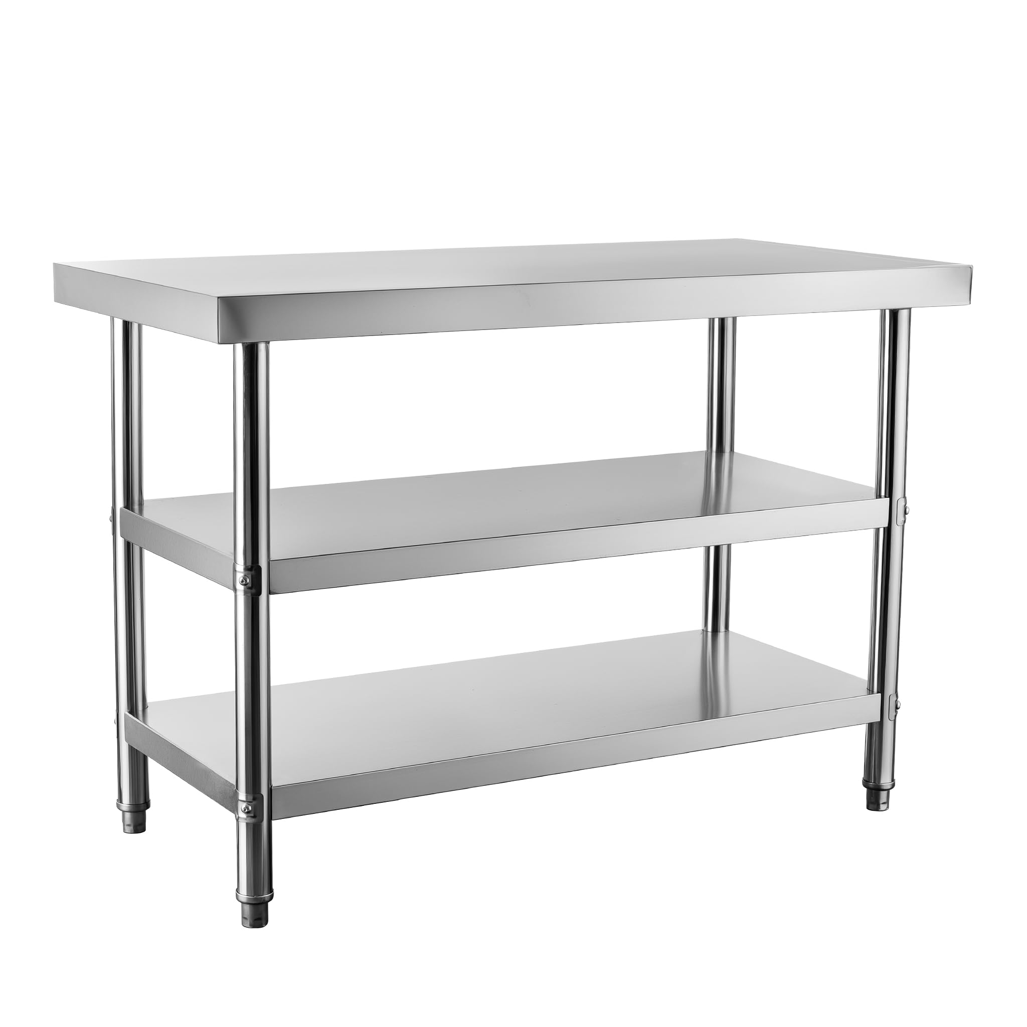 WilTec Table de Travail – 1200 x 600 x 850 mm – en Acier Inoxydable – avec 2 Étagères et Pieds Ajustables – Établi INOX Table INOX