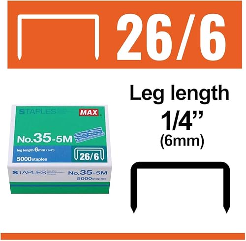 Miniatura 2 de Grapas estándar máximas de 35-5 M para Estados Unidos; longitud de la pata 0.236 in (1/4 pulgadas); 100 grapas por barra, para uso con Max HD-50,
