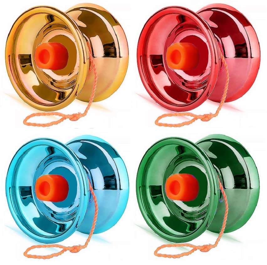 SQUIDSY High Speed Magic Metal YoYo Spinner Toy Metallic Finish Yo-Yos Ball for Kids Adults Beginner ( 4Pcs, Color May Vary )