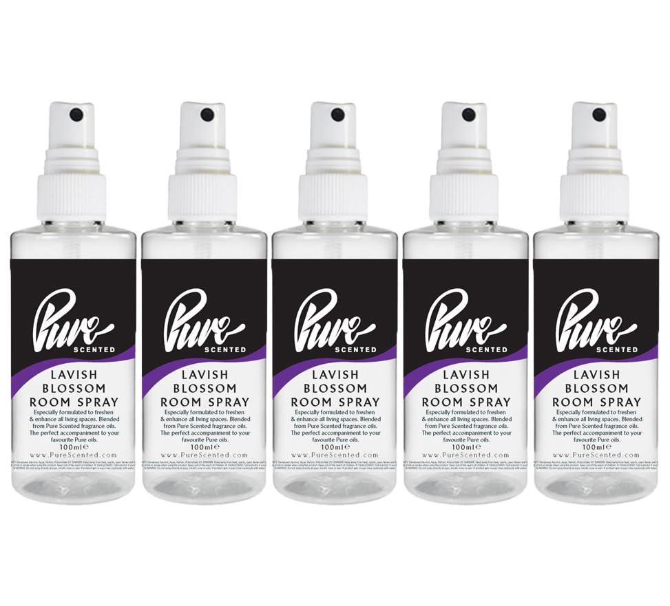 "Pure Scented 500ml Room & Fabric Sprays 5 x 100ml Suitable For Home, Car, Caravan, Work, Gym Bags, Odour Eliminators (5 x 100ml, Lavish Blossom)"