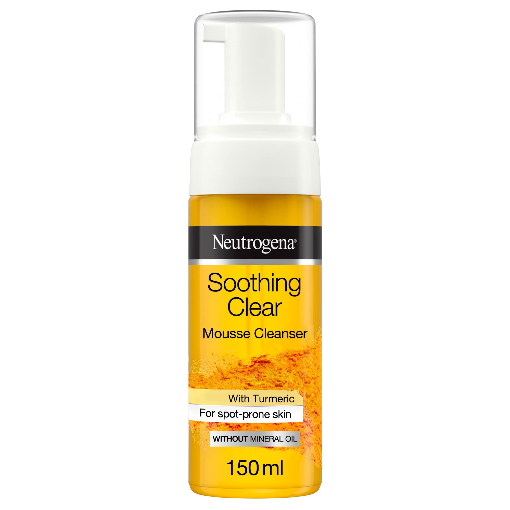 Neutrogena, Soothing Clear Mousse Cleanser, Cleanses & Calms Stressed Skin, Enriched with Turmeric, for sensitive spot-prone, combination or dehydrated skin, 150ml
