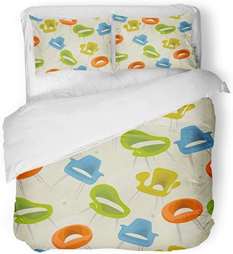 Rouihot Juego de funda de edredón de tamaño individual de 1950S Retro Modern Chair 1960S muebles de mediados de siglo patrón de 3 piezas de Rouihot Juego de funda de edredón de tamaño individual de 1950S Retro Modern Chair 1960S muebles de mediados de siglo patrón de 3 piezas de