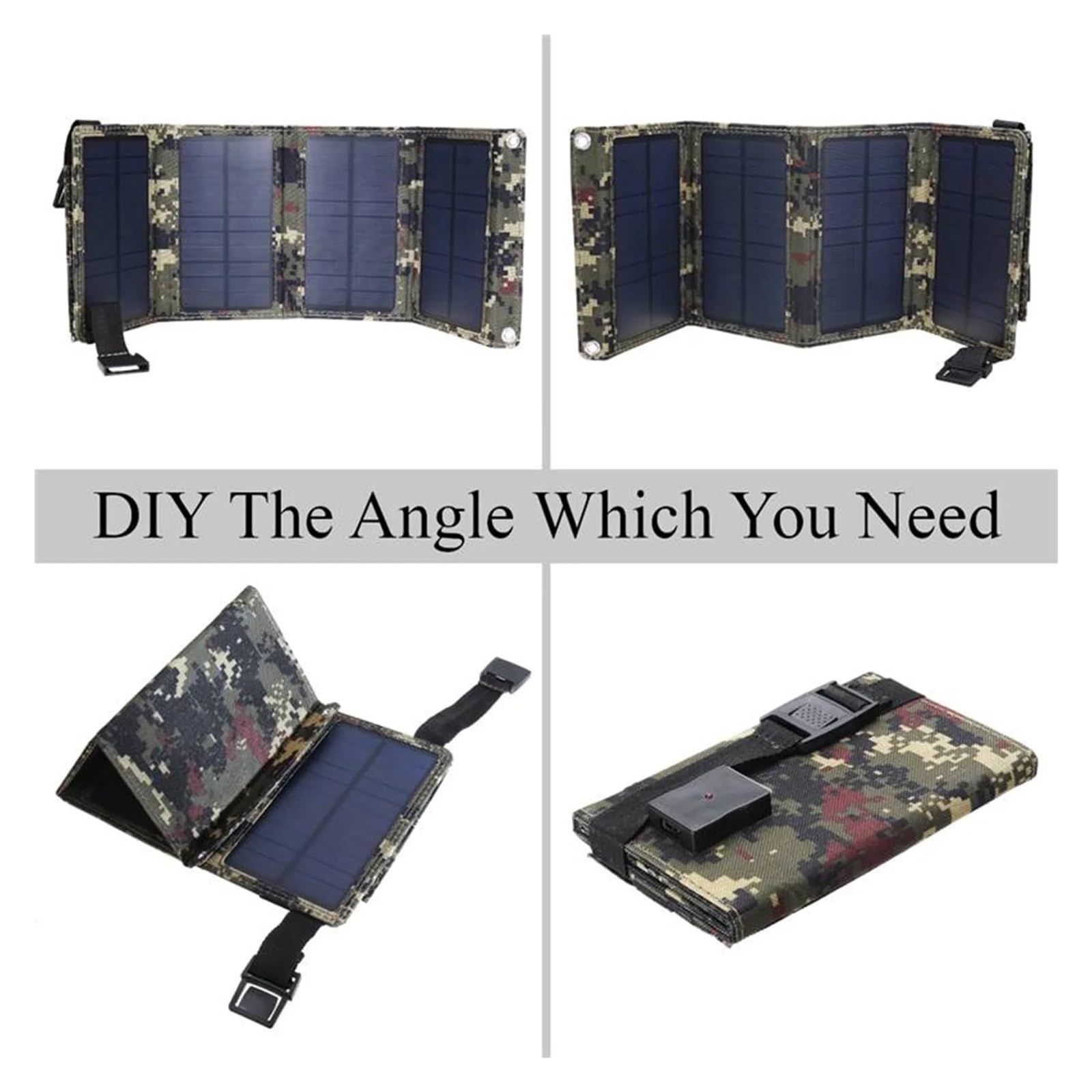Pannello Solare Pieghevole, 2pcs Caricatore USB Solare Pieghevole Impermeabile con Moschettone,per casa, Campeggio(Camouflage)