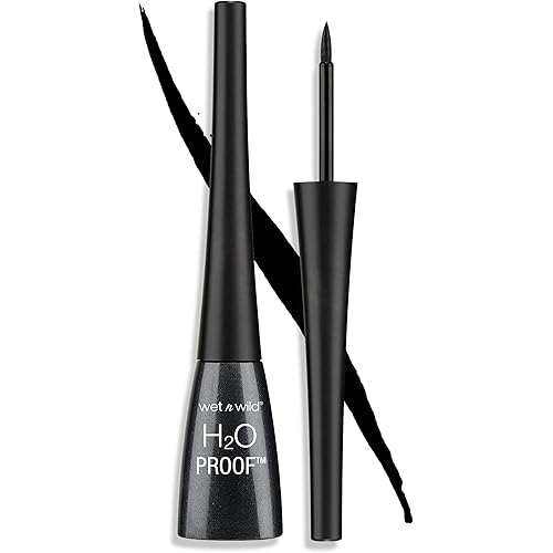 wet n wild H2O Proof Liquid Eyeliner, Waterproof & Smudge-Proof, Long-Lasting Definition, Precise Brush Applicator, Cruelty-Free - Black