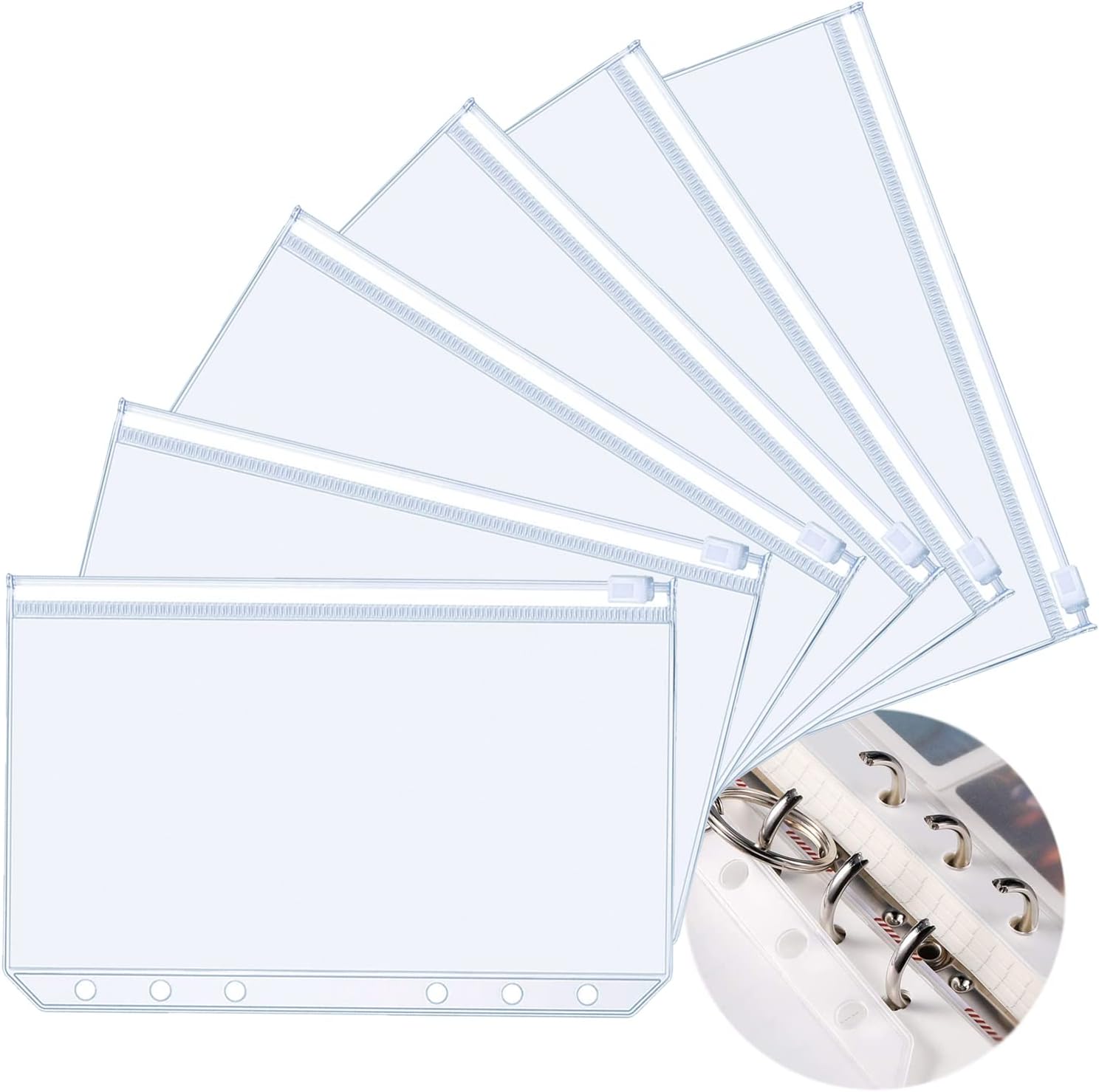 6 Pcs A6 Plastic Zipper Budget Binder Pockets,A6 Size 6Hole Plastic Binder Zipper Folders Waterproof Loose Leaf Bags Notebook Documents,Photo,Bills Organizer Money Cash Envelope Punch Wallet Organiser
