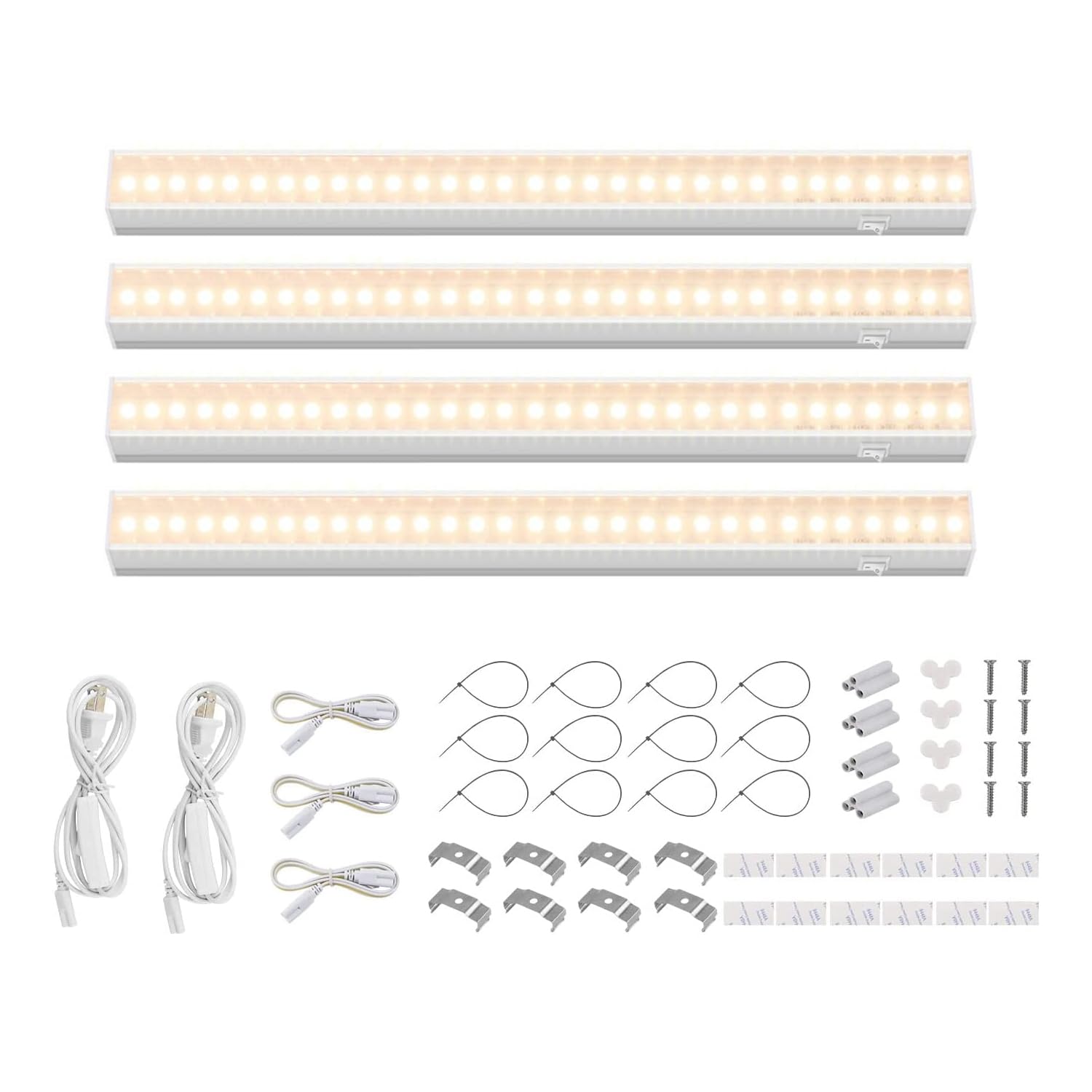 Barrina Grow Lights for Indoor Plants, Full Spectrum Sunlight, 1FT White Cover Plant Growing Lamp, LED Grow Light Bulbs, T5 Grow Light Strip, Plug and Play, Yellow, 4-Pack