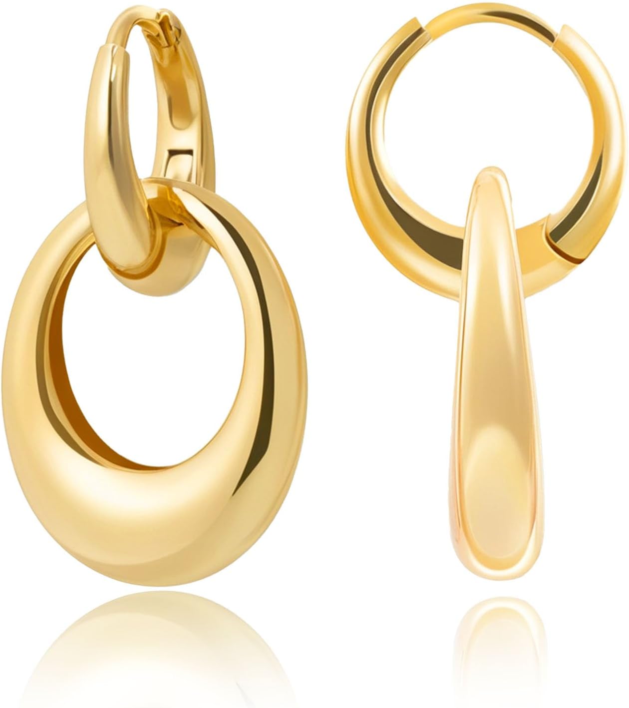 Gold Hoop Earrings for Women - 18K Gold Plated Paperclip Link Lightweight Drop Dangle Huggie Earrings Fashion Jewelry Best Gifts for Daily Wedding Party Decoration