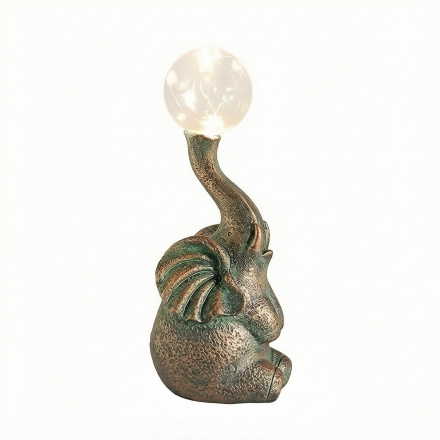 Resin Elephant Statue with LED Light Textured Elephant Lamp Compact, Bronze-picture-21