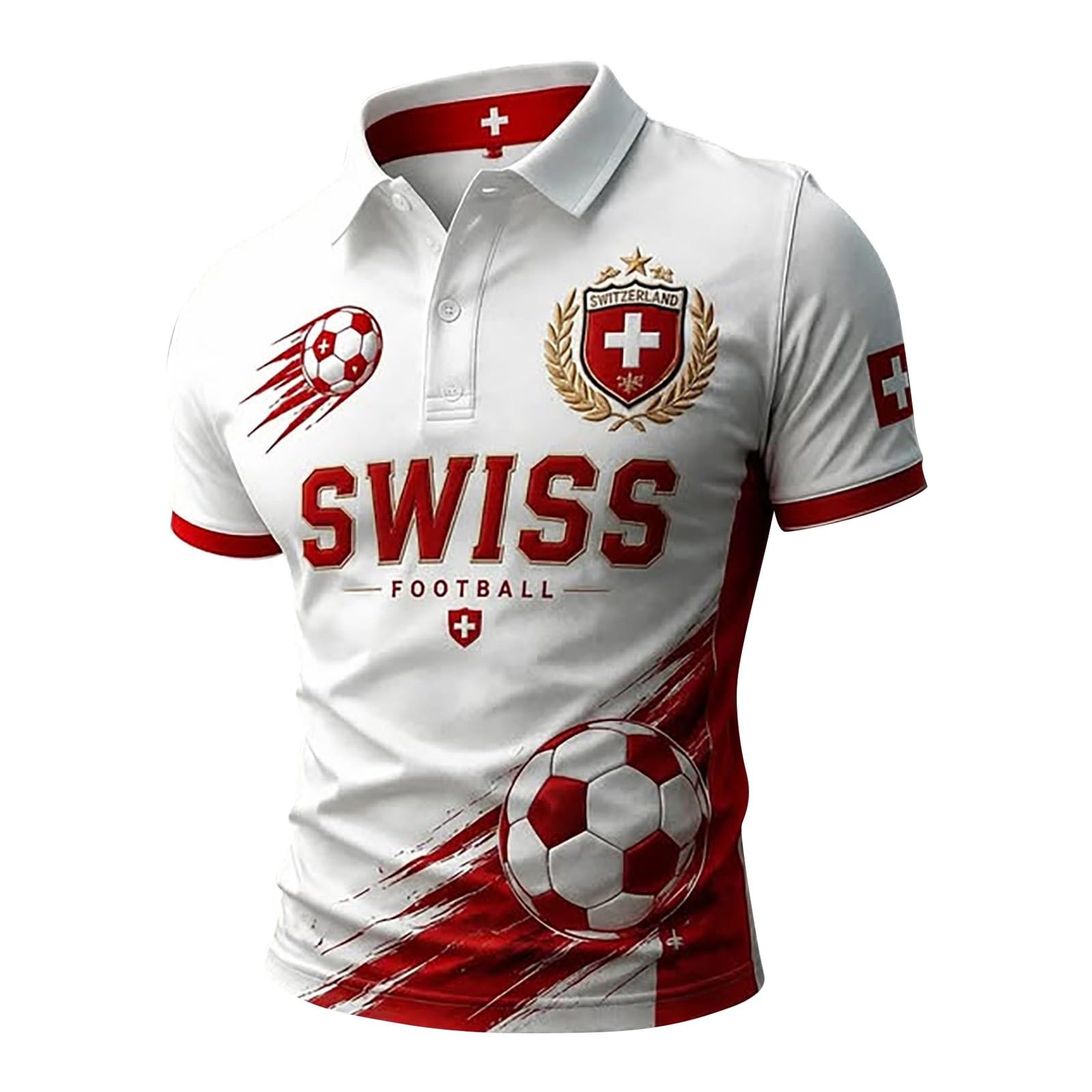 AIDTFUIEY Switzerland World Cup 2026 Football T-Shirt Breathable World Cup Shirts Clear Printed Lightweight Tops Stretchy Jersey Poloshirt for Football Fans (White, XL)