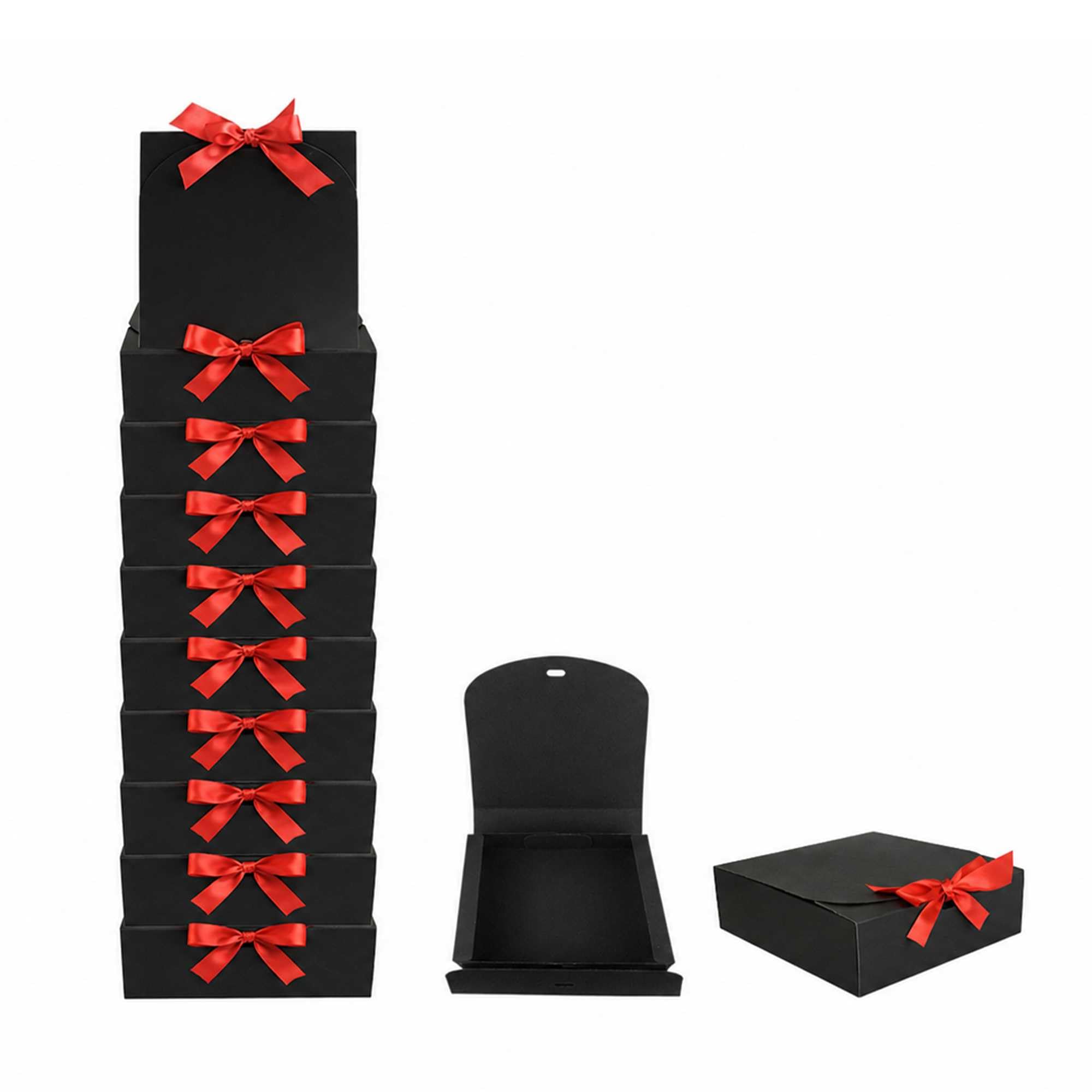 Emartbuy Black Kraft Gift Box with Red Ribbon – 24 x 24 x 5 cm – Fits Chocolates, Scarves & Stationery Sets – Birthdays Weddings Christmas Corporate Gifting Trade Wholesale – Pack of 12