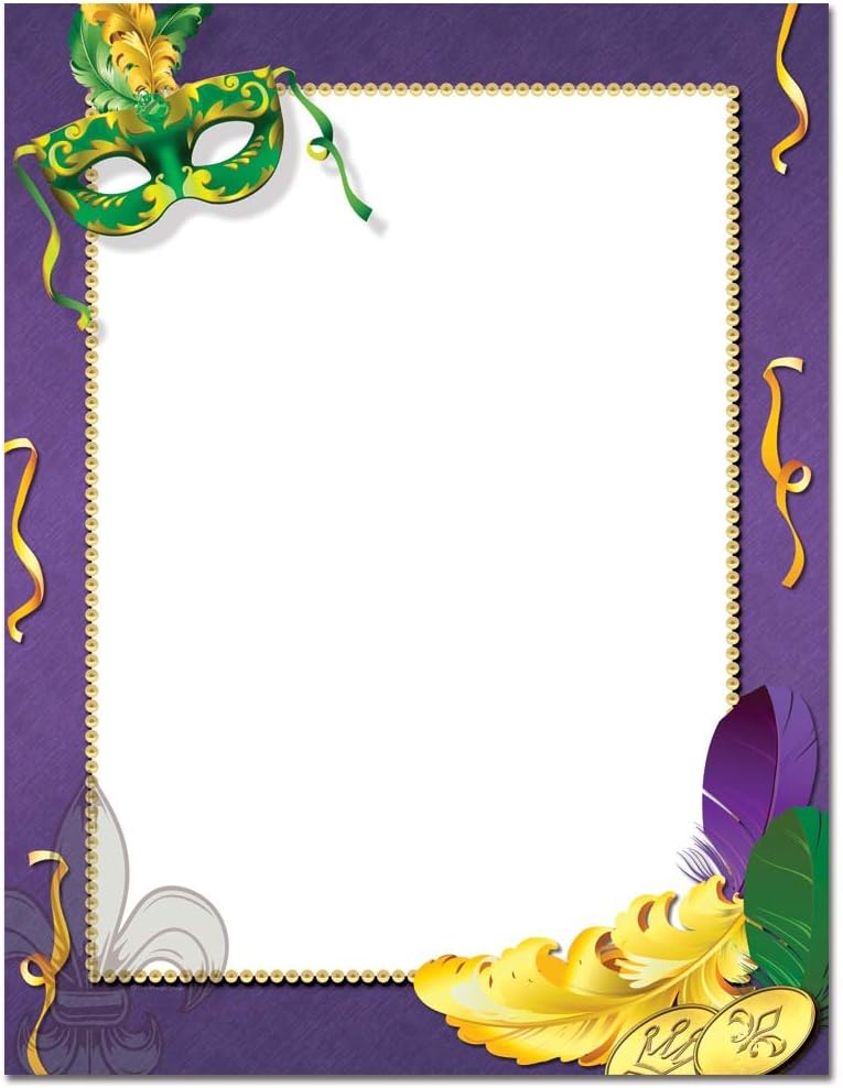 Mardi Gras Letterhead Stationery Printer Paper 100 Pack