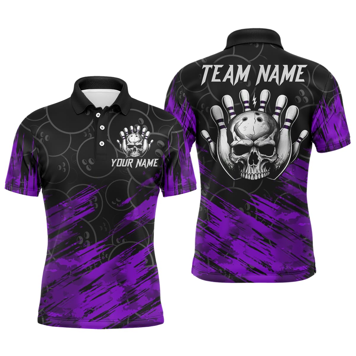 PIONAMZIOZ Personalized Skull Bowling Shirt for Men & Women Funny Bowling Team Jersey Bowling Polo & Quarter-Zip Shirt (Polyester, Purple)