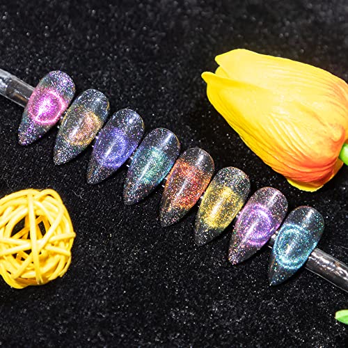Supwee Cat Magnetisch Eye Gel Set 9D Cat Eye Gel-Nagellack Holographischer Nagellack Soak Off UV Glänzender Nagellack… – Bild 4