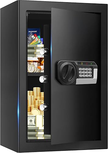 5.1 Cuft - Caja fuerte para el hogar, resistente al agua y al fuego, gran caja de seguridad ignífuga impermeable con teclado electrónico y llave de